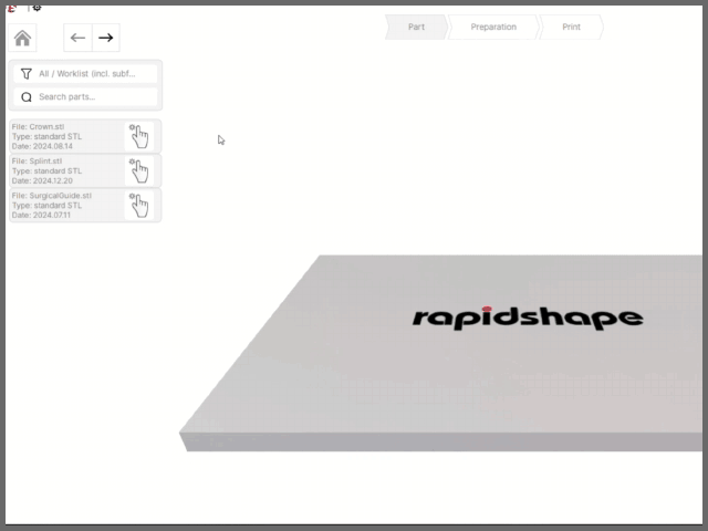 GIF showing automatic support settings for dental crowns, splints, and surgical guides in RS Print Studio