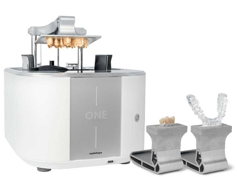 Image shows the ONE 3D Printer with a standard build platform size and two Rapid Print Kits