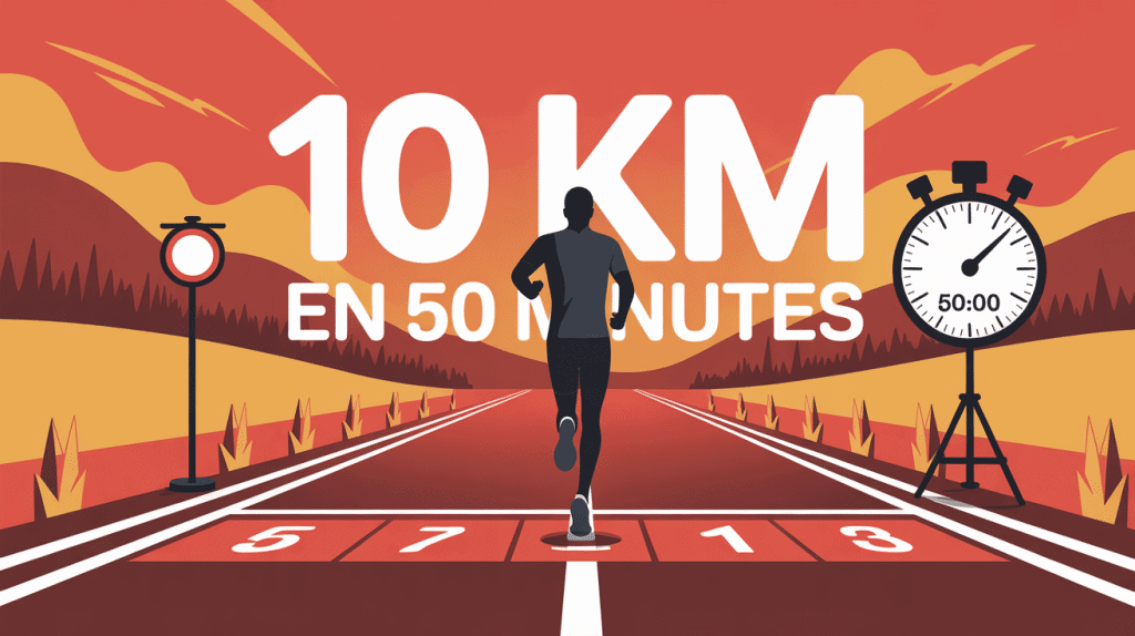Coureur finish ligne, chrono 10 km en 50 minutes
