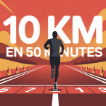 Coureur finish ligne, chrono 10 km en 50 minutes
