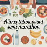 Vue aliments et équipement alimentation avant semi marathon