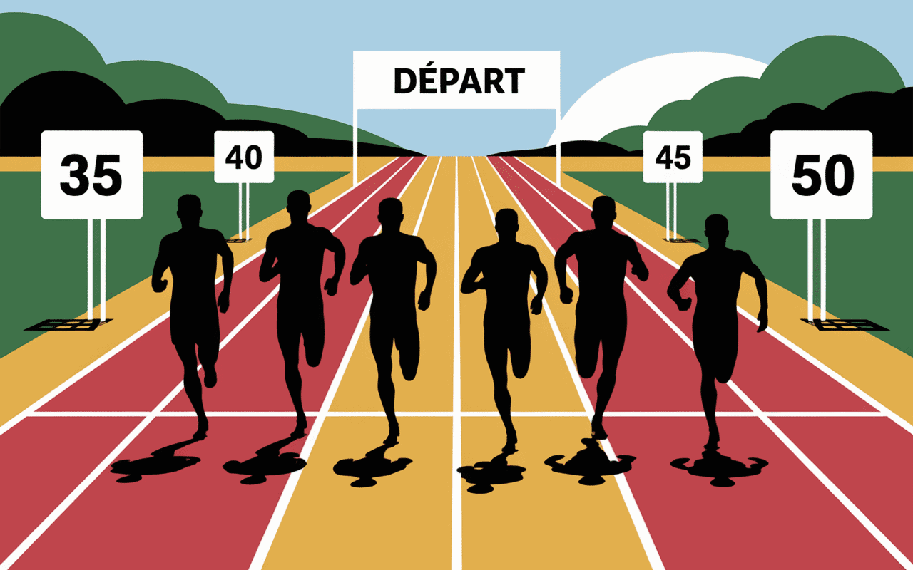Départ de course avec âges catégorie course à pied master