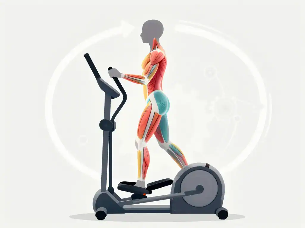 Diagramme explicatif velo elliptique quels muscles travaillent, muscles principaux mis en avant