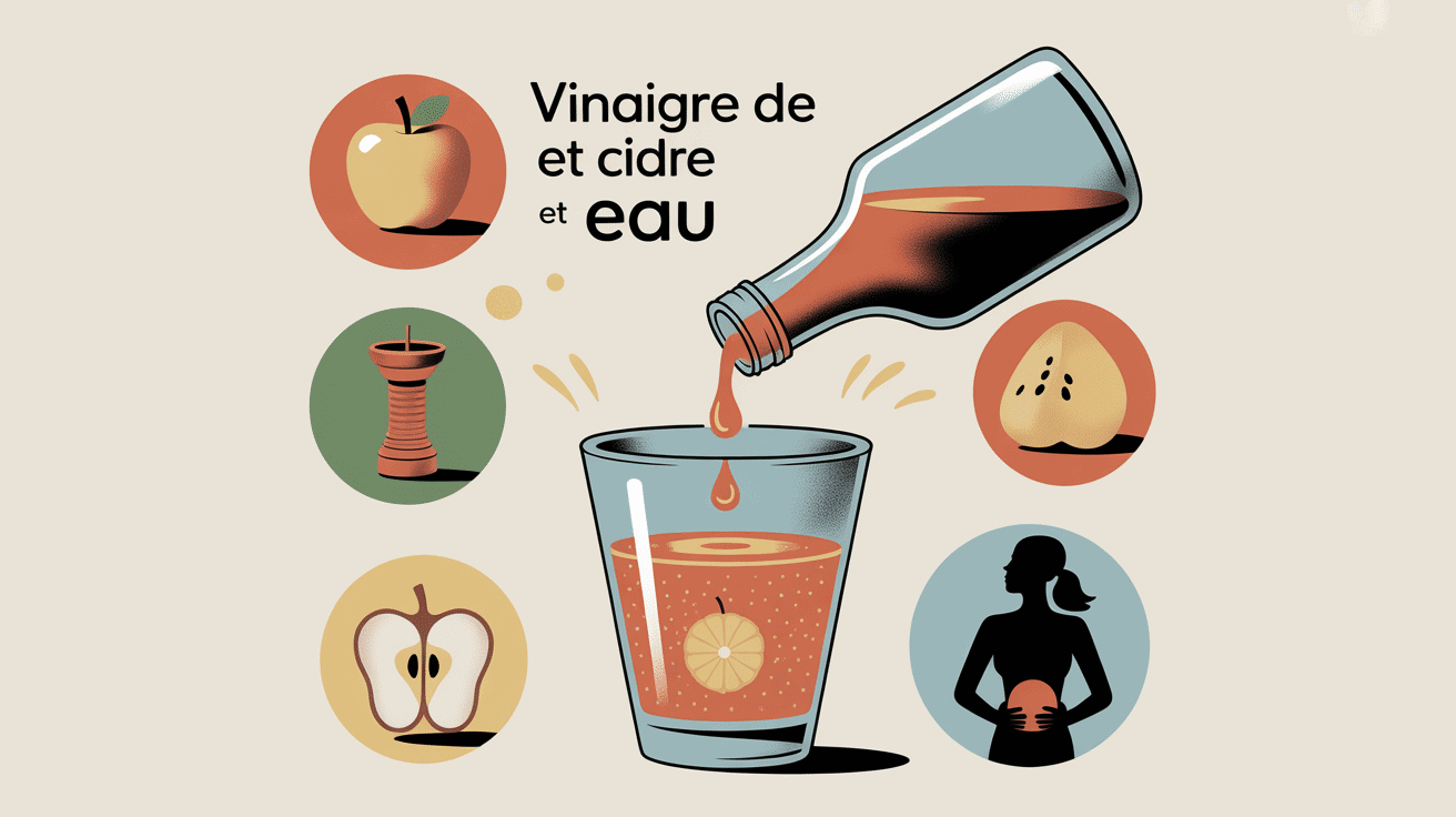 Image vinaigre de cidre et eau bouteille versant dans un verre