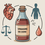 Illustration vinaigre de cidre et hypertension bouteille et pictogrammes explicatifs