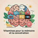 vitamine pour la memoire et concentration illustration cerveau mosaïque