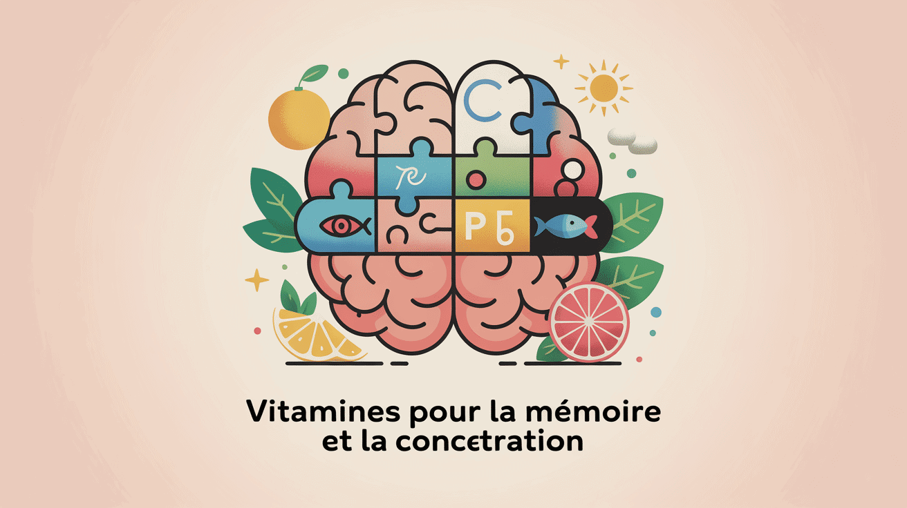 vitamine pour la memoire et concentration illustration cerveau mosaïque