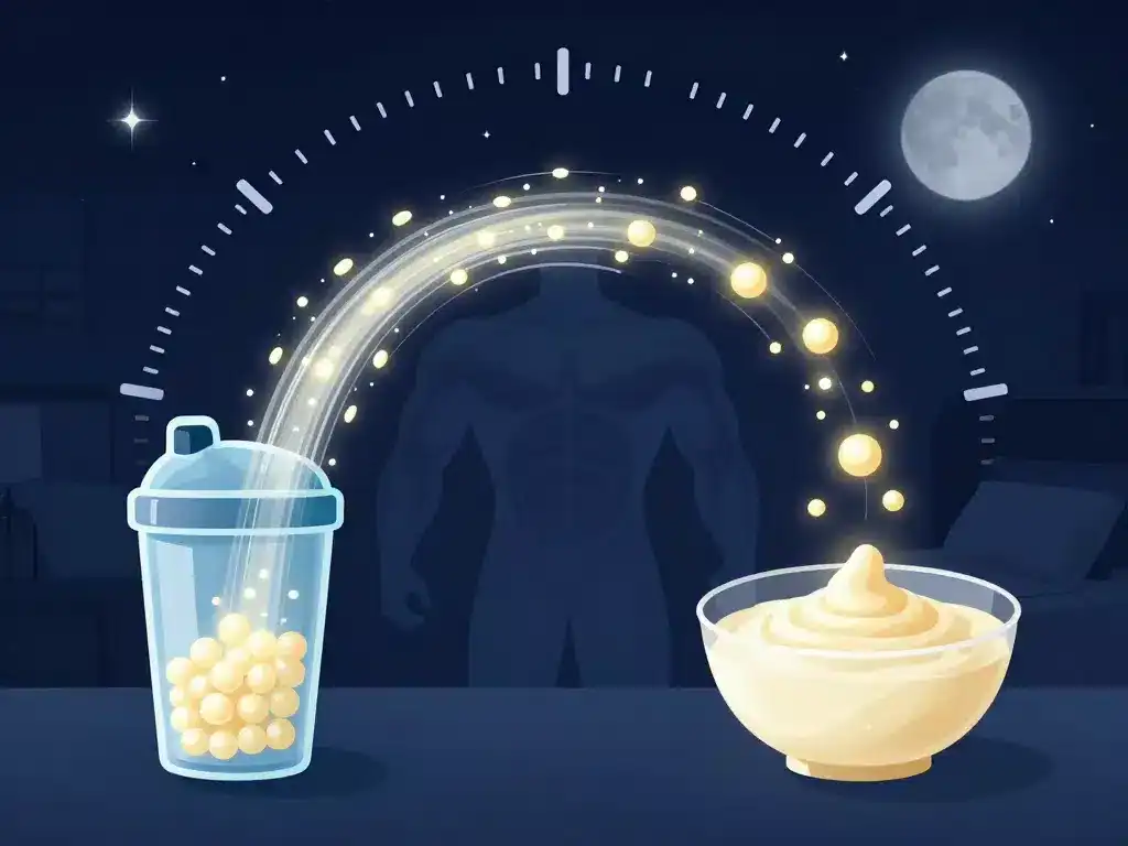 whey avant de dormir schéma absorption rapide vs caséine lente