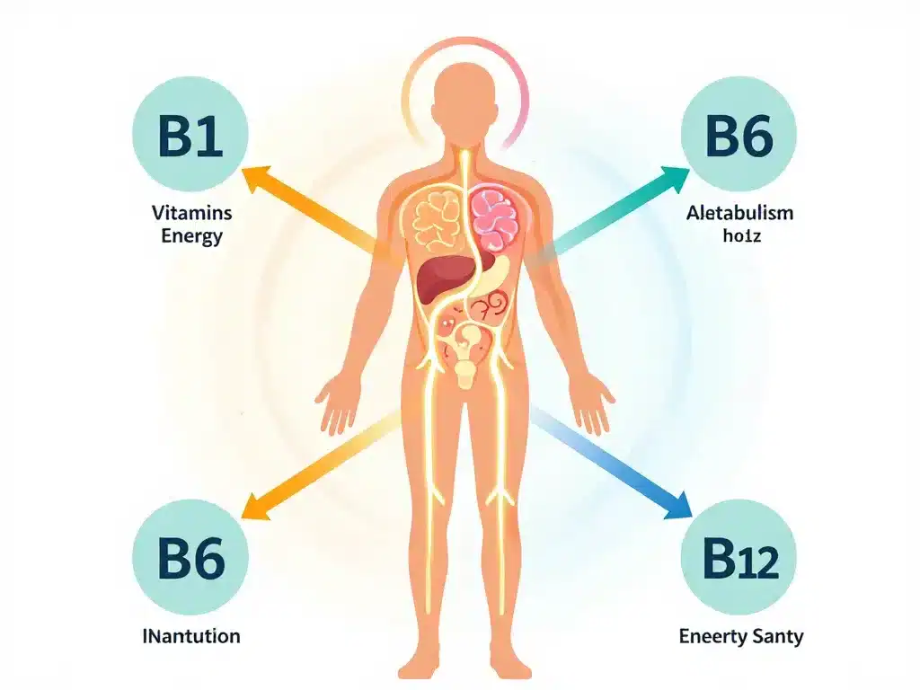 Schéma vitamines B1 B6 et B12 métabolisme cerveau immunité