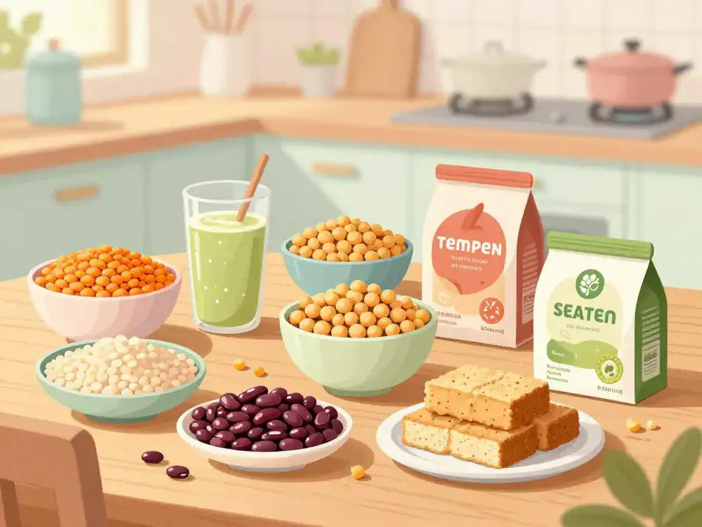 Assortiment d'aliments riches en protéines pour par quoi remplacer le tofu