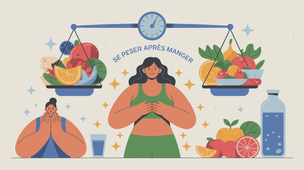 se peser apres manger combien enlever illustration repas et balance