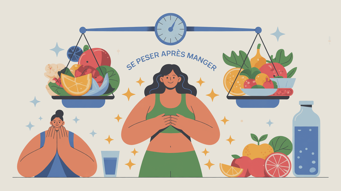 se peser apres manger combien enlever illustration repas et balance