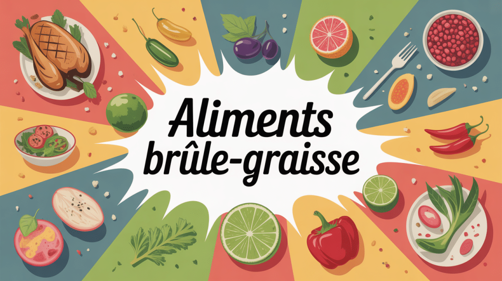 aliment qui brule les graisse et assiette stylisée
