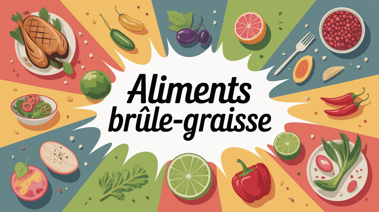 aliment qui brule les graisse et assiette stylisée