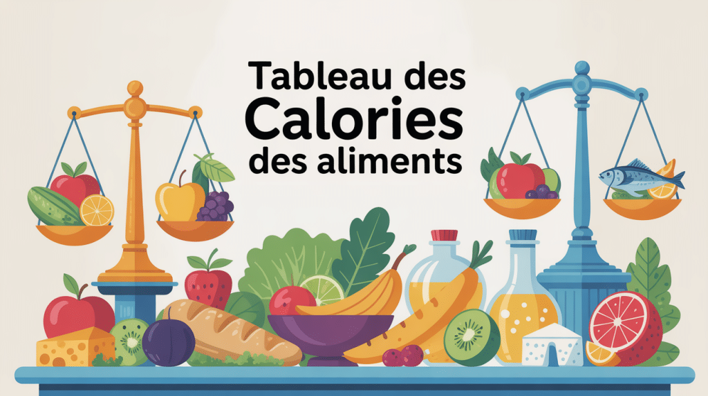 tableau des calories des aliments sur une table équilibrée