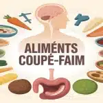 illustration aliments coupe-faim autour estomac stylisé