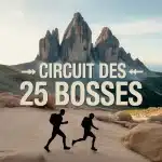 Illustration vectorielle du Circuit des 25 bosses avec sentiers et randonneurs