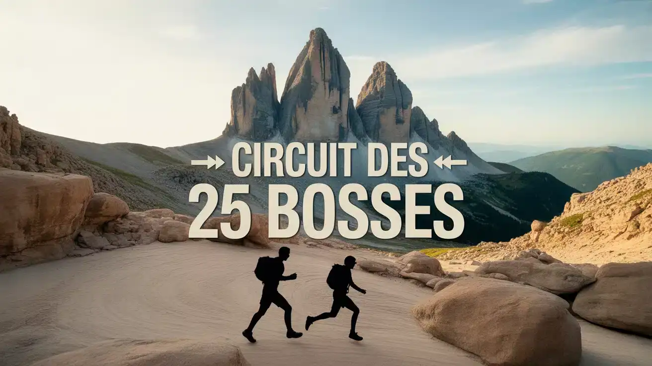 Illustration vectorielle du Circuit des 25 bosses avec sentiers et randonneurs