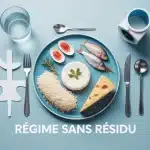 Illustration régime sans résidu avec aliments autorisés et symbole médical