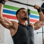athlète développé militaire barre salle de sport