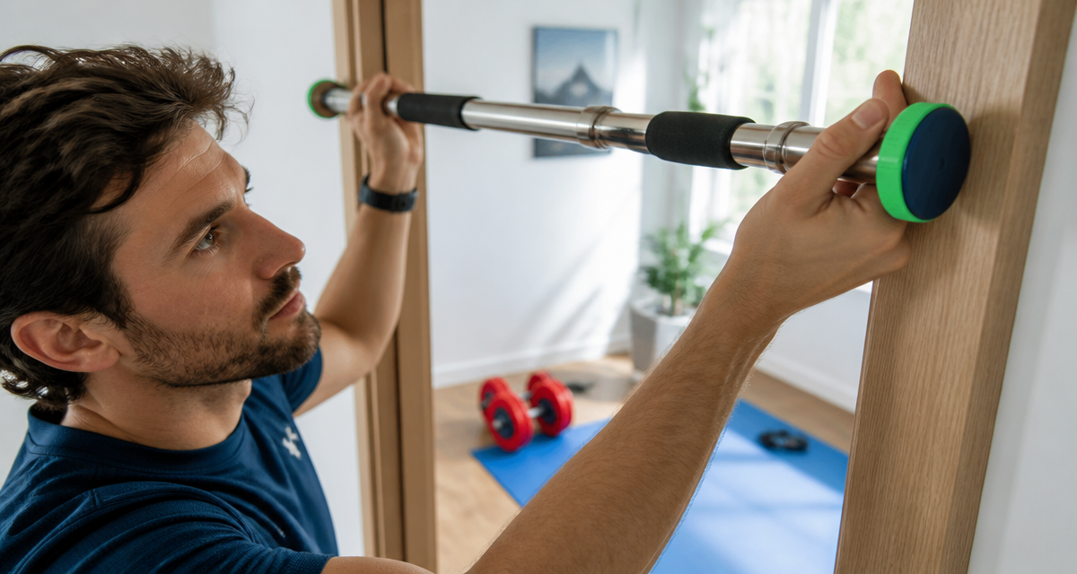 barre de traction de porte sur cadre en bois
