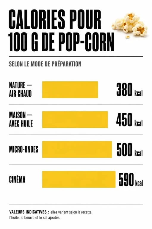 Comparatif des calories du pop-corn selon le mode de préparation pour savoir si le pop-corn fait grossir