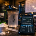Prise de masse creatine : cuillère de créatine sur banc de musculation