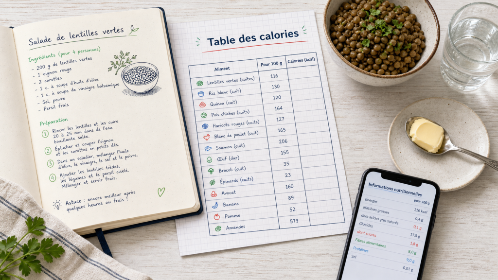 Tableau des aliments, calories et portions : comparer juste sans compter au gramme près