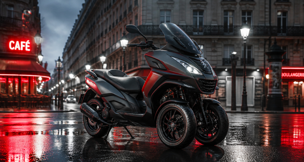 scooter 2 roue avant stationné en ville
