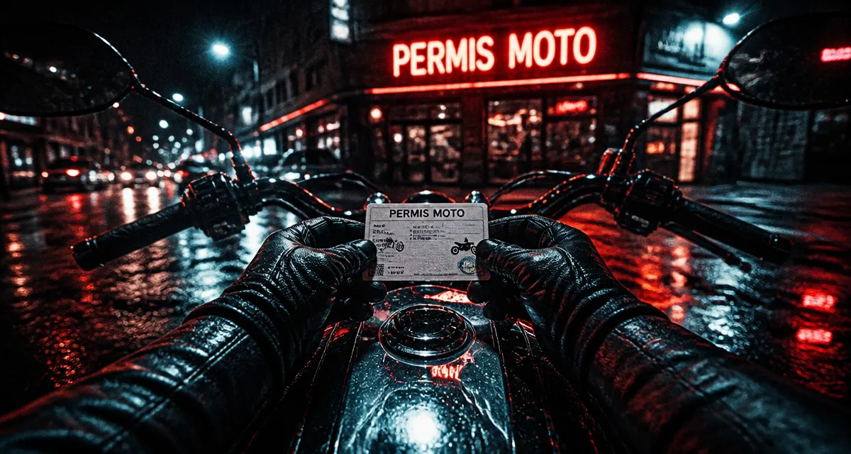 Acheter un permis moto, motard tenant un permis sur moto urbaine