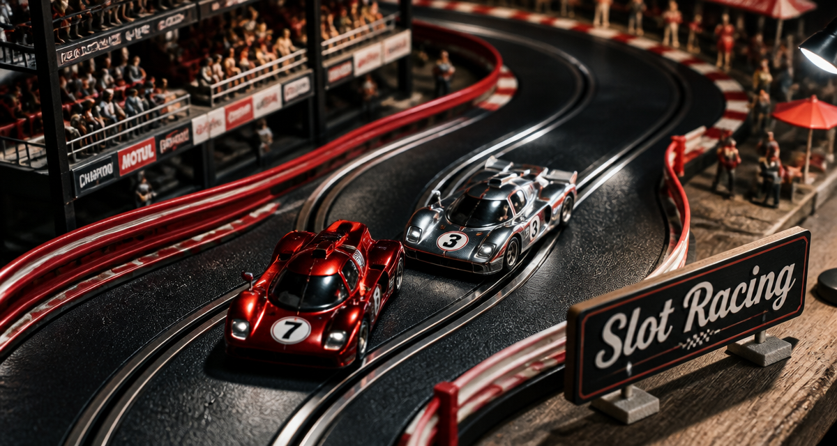 circuit telecommande voiture sur table avec voitures de course