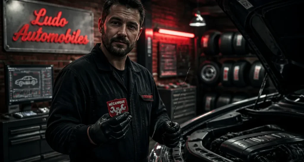 Ludo automobiles : mécanicien au capot d’une berline d’occasion à Sauzé-Vaussais