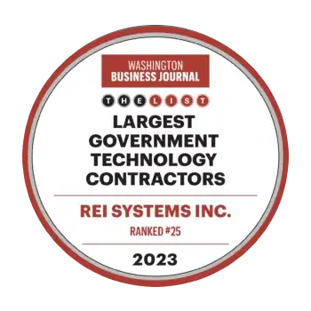 Washington Business Journal - The List - Largest Government Technology Contractors - REI Systems INC. RANKED #25 2023
