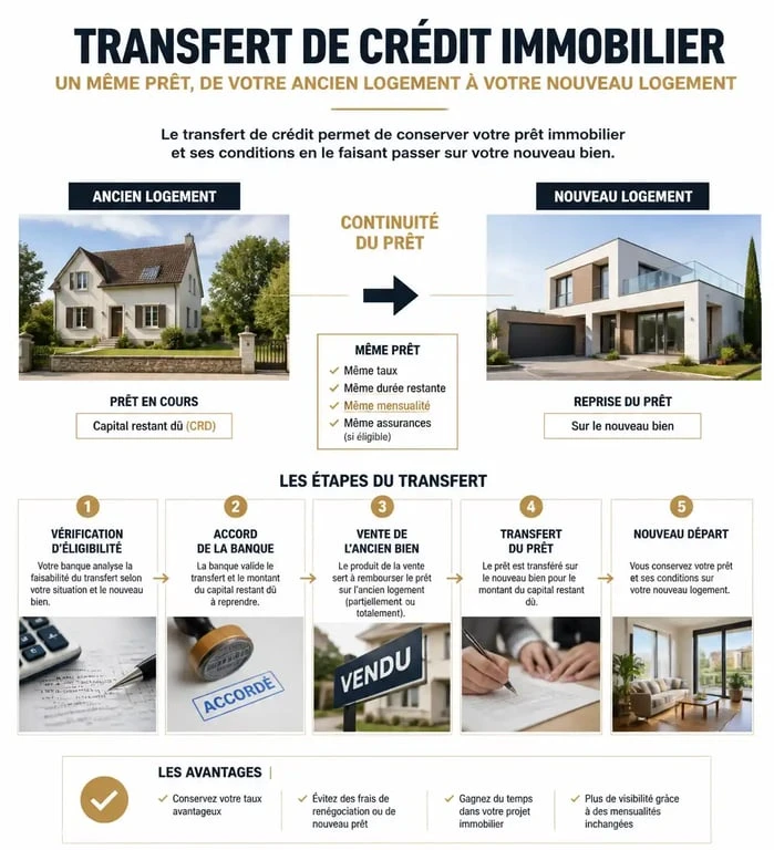 Infographie explicative du fonctionnement du transfert de crédit immobilier