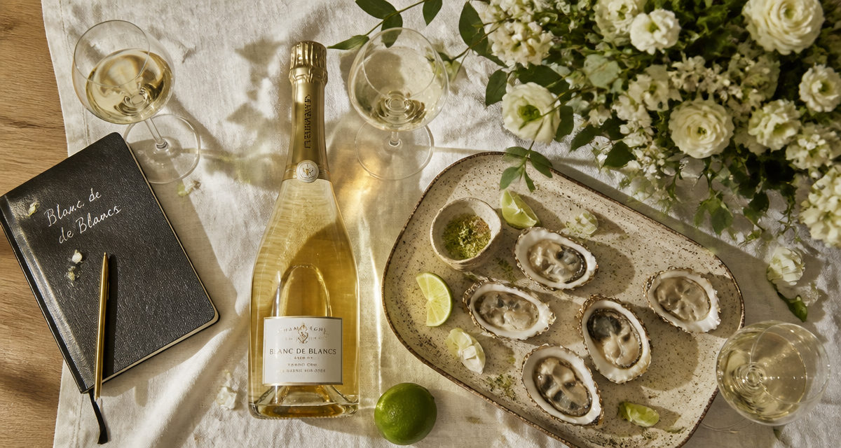 champagne blanc d blanc bouteille verres huitres