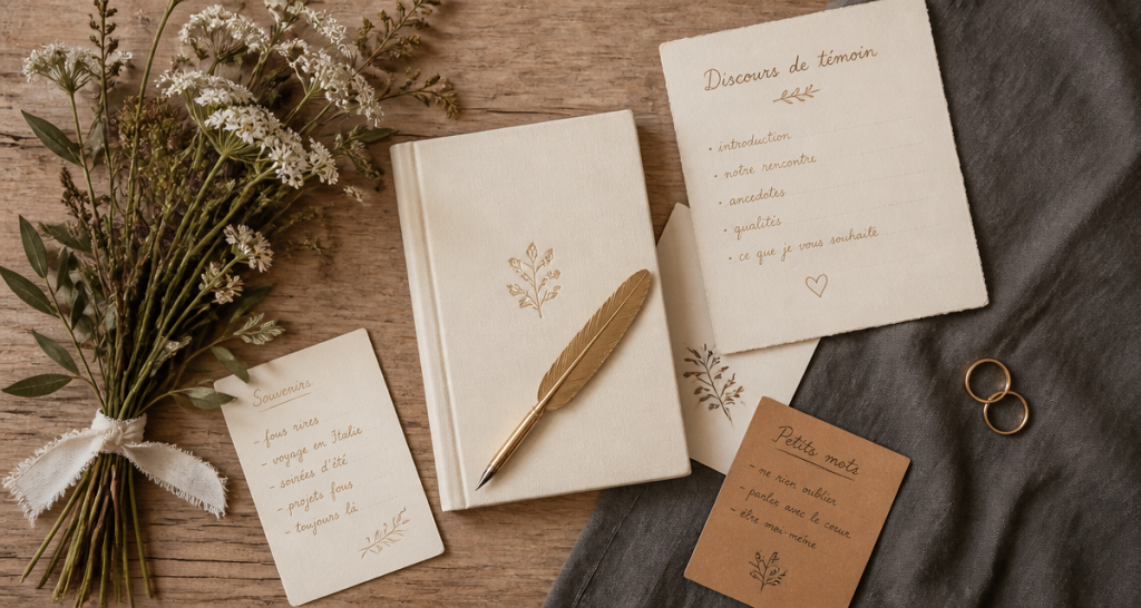 discours témoin mariage carnet notes alliances