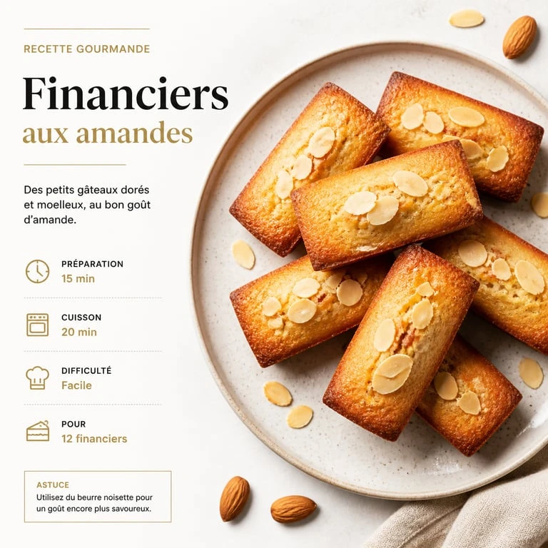 Financiers aux amandes réalisés au Thermomix, dorés et moelleux sur une assiette.