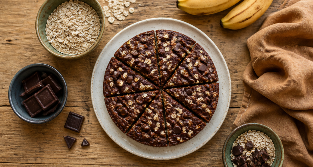 gateau chocolat flocon d'avoine healthy découpé sur assiette