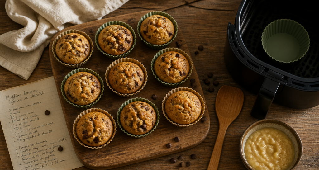 muffin banane air fryer doré en moule silicone