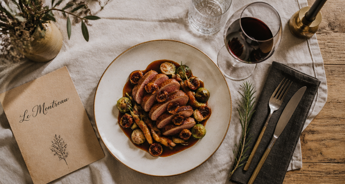 restaurant le montreau magret de canard sur table