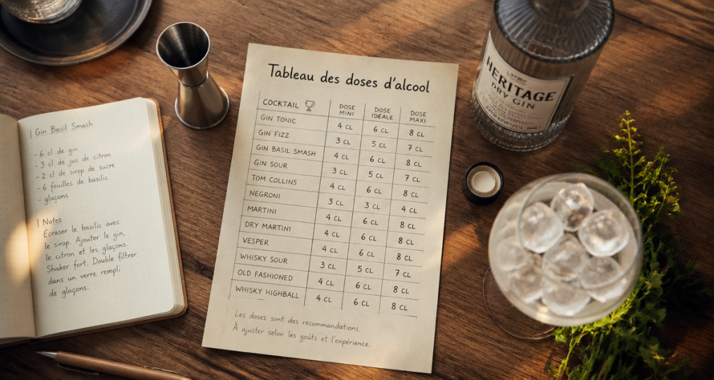 tableau dose alcool bar cl sur comptoir