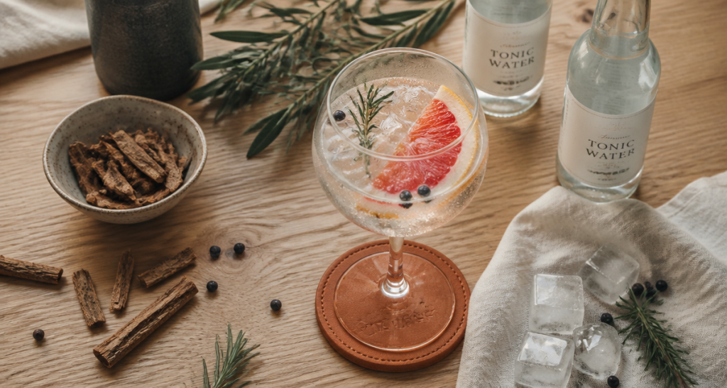 tonic water, gin tonic, verre ballon, pamplemousse, romarin