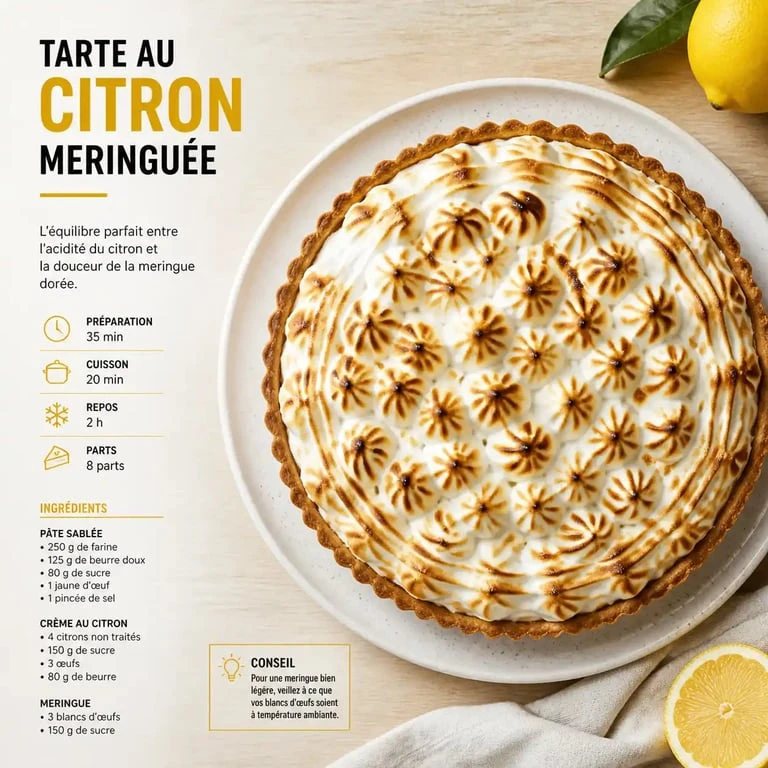 Tarte au citron meringuée maison, recette de lemon pie