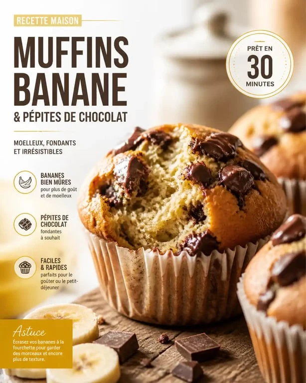 Recette muffin banane moelleux maison avec pépites de chocolat