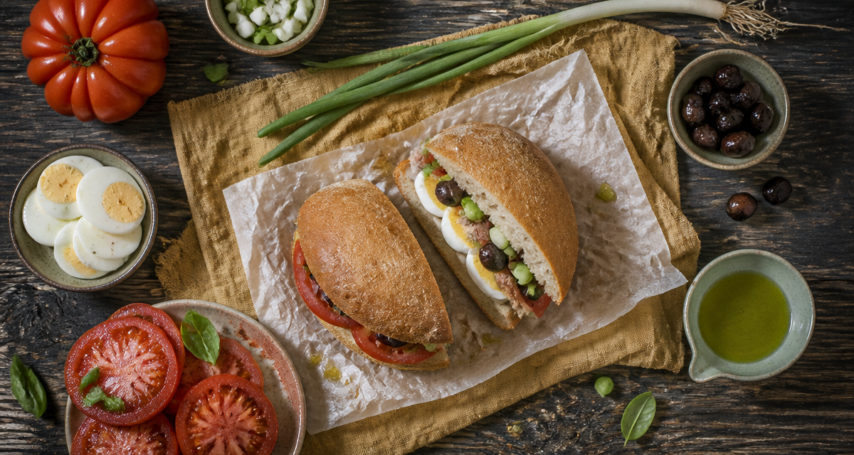 pan bagnat nice coupé avec ingrédients traditionnels