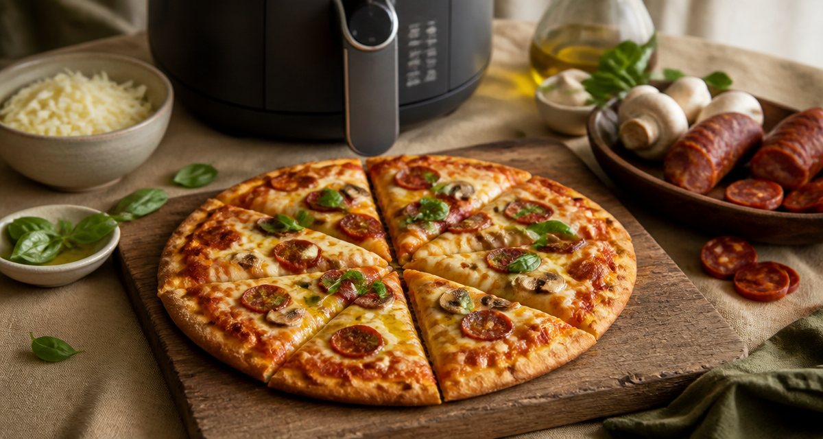 Pizza surgelée airfryer dorée et croustillante