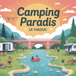 vue générale camping paradis le viaduc avec viaduc et rivière