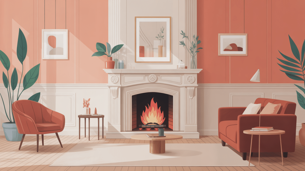 Cheminée repeinte mise en valeur dans salon contemporain