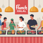 Famille devant buffet flunch halal