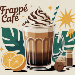 frappé café dans verre transparent avec mousse et glaçons